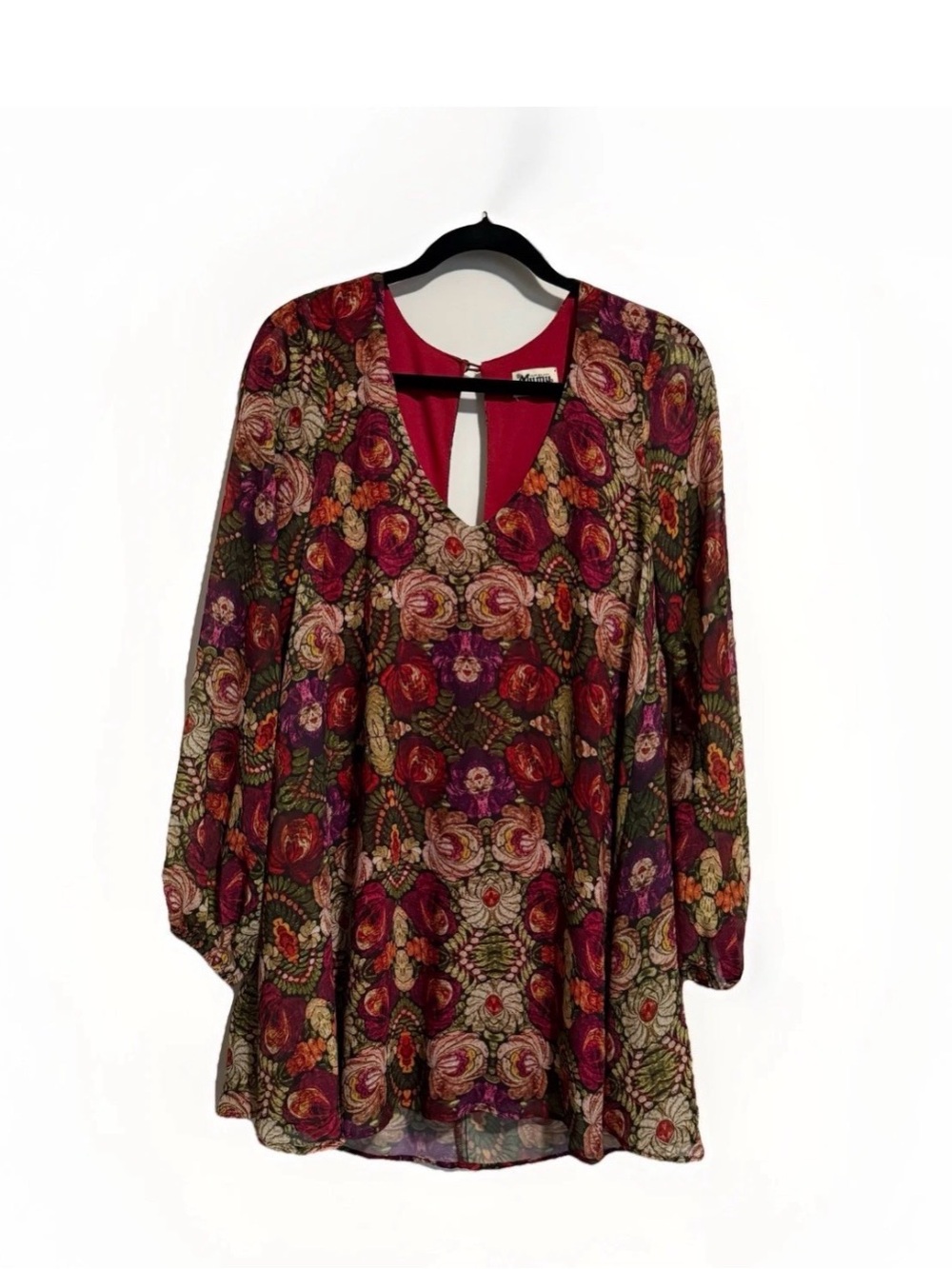 Show Me Your Mumu Floral Long Sleeve Mini Dress Burgundy Purple Medium